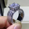 925 Sterling Silver Relleno Princesa Corte Whie Topaz Cz Diamond Party Eternity Women Boded Ring Gift262u