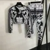 Womens fashion print flower skinny tight tracksuits fashion autumn luxury designer vintage floral letter slim fitness yoga two pcs sets outfits woman clothes