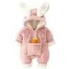 Bébé barboteuses hiver chaud corail polaire né bébé fille vêtements dessin animé lapin manteaux infantile combinaison animal salopette pyjamas 231225