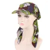 Ethnic Clothing Pre-Tied Print With Brim Cap Sun Visor Women Turban Caps Head Scarf Wrap Hijab Muslim Beach Back Ties Female Fashion Outdoor