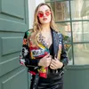 Spring Faux Leather Jacket Women Leopard Punk Style Skull Rivet and Chain High midjemotorjackor 231226