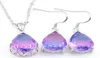 Luckyshine 5 SetsLot Viola chiaro TriCOLORE Tormalina Cristallo Zircone Argento 925 Donne Regalo di festa Collana pendente Orecchino Je2034752