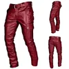 Мужские кожаные брюки со средней талией в стиле ретро с карманами на весну и осень, повседневные 231225