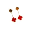 Vans Cleef boucles d'oreilles design femmes qualité originale charme quatre feuilles herbe boucles d'oreilles or Rose Double face fleur boucles d'oreilles