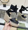 디자이너 여성 Matelasse 플랫폼 Espadriile Sandal 패션 우현 웨지 샌드고 잔디 짠 두꺼운 하이힐 가죽 신발 크기 35-41