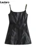 Vestidos casuais lautaro primavera outono preto faux couro espaguete cinta mini vestido mulheres com corrente curto sexy backless roupas equipadas 2023