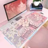 Grand tapis de souris avec illustration rose, Kawaii, accessoires d'ordinateur, clavier, ordinateur portable, mignon, pour étudiant