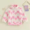 Wallarenar Kids Toddler Girl Valentine's Day Outfits Heart Print Fleece Coat Long Sleeve 1 4 Zipper Stand Collar Jacket 231225