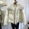 Annsirgra Winter Frauen Weiße Ente Unten Jacke Dicke Warme Lose Mantel Natürliche Echtpelz Kragen Luxus Oberbekleidung Mode 231225