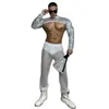 Scene Wear Muscle Man Pole Dance Clothing Gogo Costume Silver Sequins Top Mesh Pants Festival Men Rave Outfit Clubwear XS5052