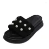 Slippers Women/girl's Cute Bubble Platform Med-high Heels Thick Bottom Pearl Beads Flip Flops Female Bohemian Silk Beach Slides