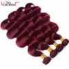 Vall 32 pouces 99J corps vague paquets avec fermeture brésilienne ondulée bordeaux cheveux humains 4x4 dentelle Remy 231226