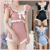 Kawaii Swimsuit Women Bikini OnePiece Monokini Sexy Push Up Korean Fashion Swimwear Girls Padded Beach Wear Swimming Summer 231225