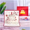 Gratulationskort 10 Pack 3D Happy Birthday Cake Pop-Up Gift till barn Mamma med kuverthandgjorda FY3414 Drop Delivery Othfe