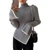 Women's Sweaters Contrasting Colors Slim Woman Sweater Pullover Turtleneck Flare Sleeve Jumper Autumn Winter Side Slit Elegant Chic Knitted