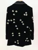 Abiti da donna Blazer di velluto nero da donna Giacca con ape di perle tempestata di diamanti per abiti da cerimonia nuziale Cappotto slim fit con diamanti