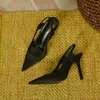 Pięty nowe marki buty dla kobiet satynowe niebieskie spiczasty sztylet wysokie obcasy butów slingback pasek elegancki temperament sandały biuro dama pompki