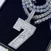 Łańcuch tenisowy 6,5 mm Bagieette Diamond Niestandardowy mrożony mrożony numer moissanite wisiorek Lucky 7