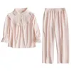 Ensembles de pyjama rose Lolita pour enfants filles, hauts à col rabattu, pantalons, ensemble de pyjamas vintage pour enfants en bas âge, vêtements de détente de style royal 231226