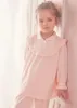 Ensembles de pyjama rose Lolita pour enfants filles, hauts à col rabattu, pantalons, ensemble de pyjamas vintage pour enfants en bas âge, vêtements de détente de style royal 231226