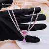 Delicate Pink Double Zircon Stone Necklace with Exquisite Heart Pendant