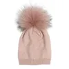 Bonnet en tricot pour enfants, teinture en fourrure de raton laveur, Pom, hiver, garçon et fille, chaud, marque en os, casquette souple pour bébé, 231225