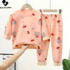 Autumn Winter Kids Thick Warm Pyjamas Baby Boys Girls Cartoon Long Sleeve Round Neck Pyjamas Toddler Sleepwear Clothing Set 231226