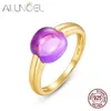 ALLNOEL Solid 925 Sterling Silver Candy Rings Gift for Christmas Synthetic Amethyst Citrine Green Amethyst Blue Crystal260d