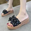 Slippers Thick Bottom Wedges Women Boho Style Polka Dot Print Bow Open Toe Sandals Fashion Platform Sweet Heart Flip Flops Beach