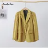 Hight Street Gold Blazer Jacket Women Long Sleeve Notched Single Breasted Pocket Female Jackets Autumn Elegant Lady Coat 231225