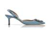 Sandales Chaussures Femmes Escarpins Marque Talons Hangisli Bleu Ciel Satin Cuir Bijou Boucle Slingback Sling Back 70mm Hee1237841