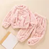 Baby Pajamas Autumn Winter Flannel Warm Children'S Home Service Suit TwoPiece Set Boys And Girls Solid Color Plush 231226