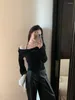 Women's Sweaters Sexy Slash Neck Cashmere Top Flare Sleeve 2023 Autumn Winter Korean Fashion Casual Knitted Pullovers Gyaru Sweater 90s