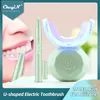 Зубная щетка Ckeyin, электрическая зубная щетка, силиконовая U-образная форма, набор для чистки зубов, синий свет, лампа для отбеливания зубов, беспроводная зарядка, водонепроницаемая