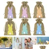 Decorative Flowers & Wreaths 24Pcs/Lot Easter Bunny Burlap Candy Bags With Dstring Rabbit Linen Storage Party Favors Decoration Gift P Otmku