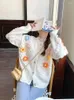 여자 니트 Zoki Sweet 3d Floral Women Knitted Cardigan 우아한 프레피 스타일 느슨한 스웨터 코트 한국 캐주얼 긴 소매 o 목 패션