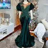 Hunter Green Aso Ebi Robes de bal pour occasions spéciales Manches courtes en dentelle perlée Sirène Robes de soirée élégantes Robe de bal Deuxième réception Robes de soirée NL142