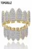 Topgrillz Hip Hop Grillz Iced Out Zircon Fang Mouth Teeth Grillz Caps Top Bottom Grill Set Men Men vampire Grills9314402