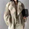 Faux Fox Fur Coat Women Winter Warm Cardigan Jacket Lambswool Mid-Length Lapel Loose Plush Coat Oversized Teddy Jacket 231226