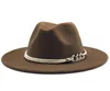 Breda brim hattar kvinnor män ull filt jazz fedora panama stil cowboy trilby party formell klänning hatt stor storlek gul vit 5860 cm a8246504