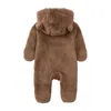 Bébé hiver épais barboteuse solide coton chaud à manches longues garçon fille combinaison vêtements 0-24 M né ours polaire à capuche pyjamas 231225