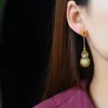 Pendientes colgantes de plata de ley S925 con incrustaciones de jade hetiano adornados con turquesa roja del sur Fu Lu tesoro de estilo calabaza femenina