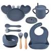 8PCSSet Bébé Silicone Crabe Vaisselle Tasse Bol Assiette Plateau Bavoirs Cuillère Fourchette Ensembles Enfants Antidérapant Alimentation Une Vaisselle Gratuite 231225