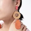 Stud Earrings Geometric Drop Korean Dangle For Women Girls Oversize Round Straw Wicker Style Jewelry Summer Beach Accessories