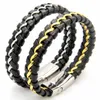 Unique Designer Stainless Steel Bracelets Bangles Mens Gift Black Leather Knitted Magnetic Clasp Bracelet Men Jewelry4997117