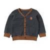 Детский вязаный кардиган, весенне-осенние свитера для мальчиков, полосатый детский вязаный свитер с v-образным вырезом, куртка BB180 231226