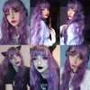 Msiwigs longo ondulado roxo cosplay perucas sintéticas lolita halloween com franja para festa feminina peruca resistente ao calor 231226