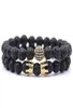 Nova moda casal pulseira 2 peças conjuntos de jóias masculinas 8mm pedra natural lava microincrustação zircão coroa charme pulseiras para mulheres 4118076