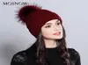 MOSNOW Natural Raccoon Fur Pom Poms Hat Female Elegant Wool Knitted 2020 Winter Brand New Women039s Hats Skullies Beanies MZ707789596