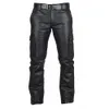 Männer Punk PU Leder Gerade Hosen Slim Fit Motorrad Hosen Hübscher Männlicher Treedy Streetwear Casual Cargo Mit Tasche 231225